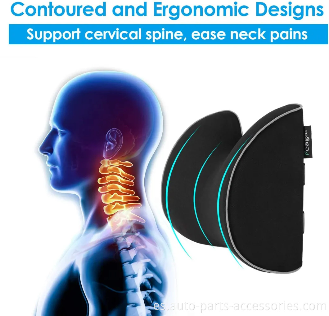 Almohada para el cuello del asiento del automóvil, cojín del reposacabezas para alivio del dolor de cuello y soporte cervical con 2 correas ajustables y cubierta lavable, espuma de memoria 100% pura y ergonómico DES